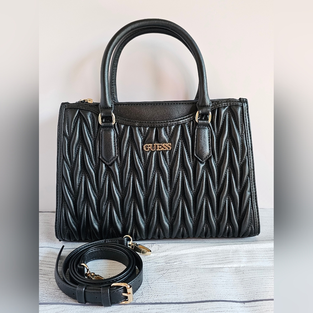 NWOT Guess Alopa Black Quilted Satchel Crossbody